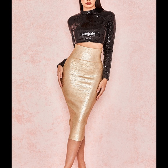 House of CB Dresses & Skirts - House of CB MICHAELA GOLD FOIL BANDAGE SUPER HIGH WAISTED SKIRT
